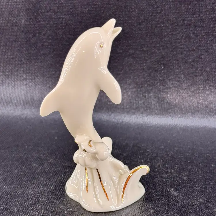 Lenox Small Dolphin Figurine 24K Gold Trim 4”