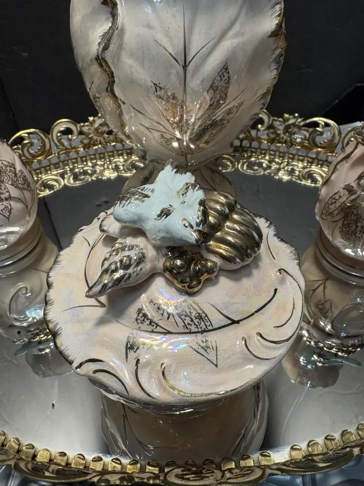 Vintage Japan Blue Bird Dresser Set With Mirror