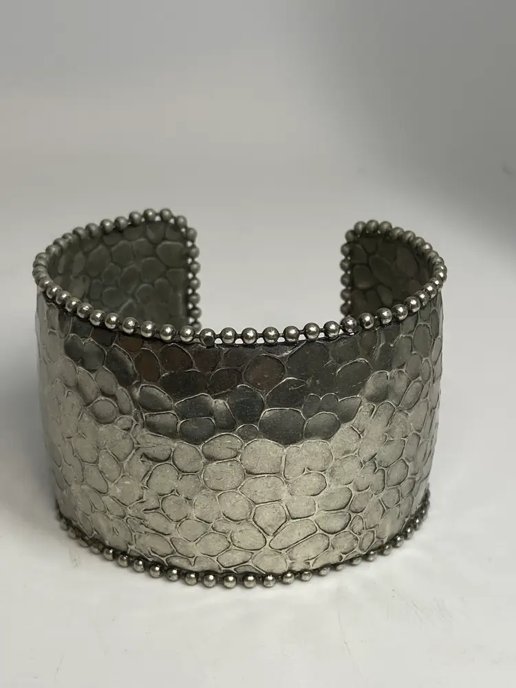 Vintage Silver Tone Cuff Bracelet w/ Hammered Texture