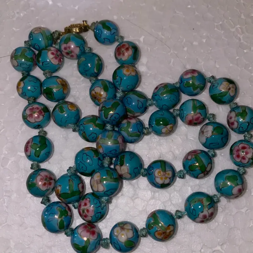 Vintage Cloisonné Hand Knotted Necklace As Pictured