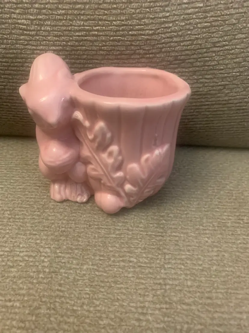 Pink Squirrel Planter With Oak Leaf And Acorns