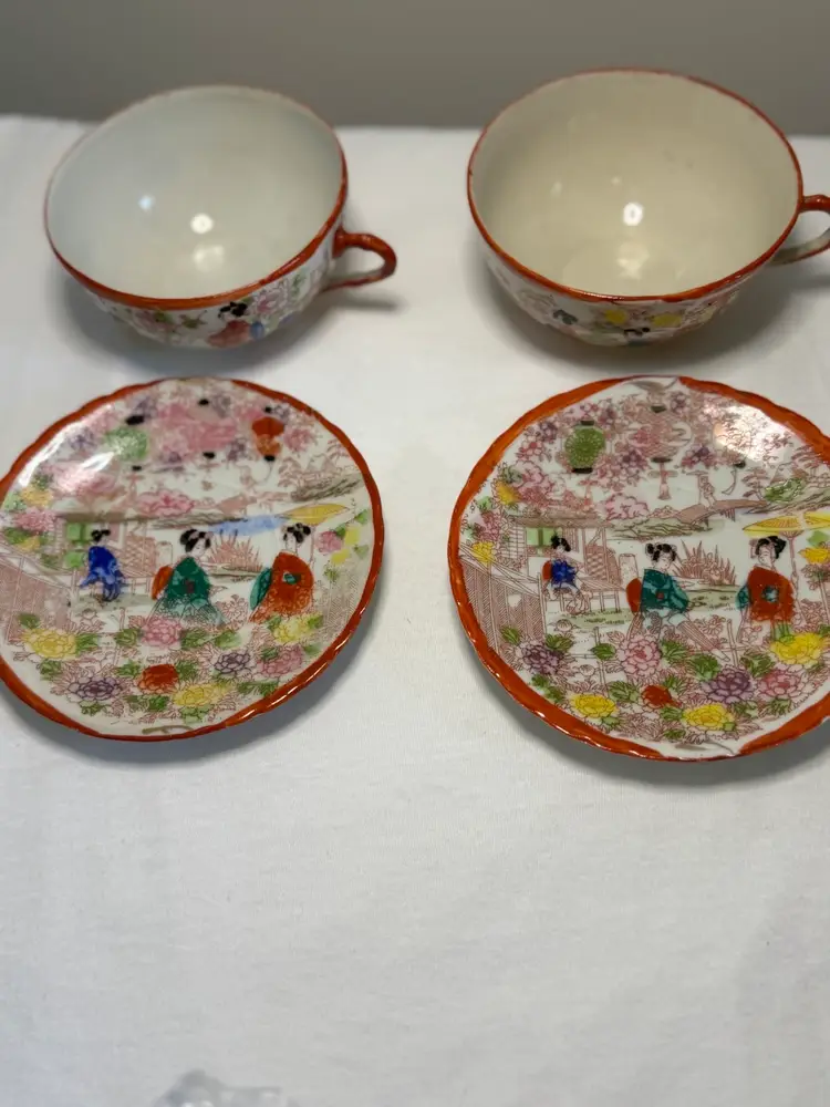 Pair Of Cups And Saucers China Geisha Ware