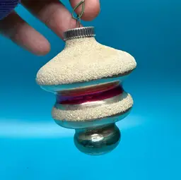 Vintage West Germany Glass UFO Bell Christmas Ornament Mica & Painted Striped #2