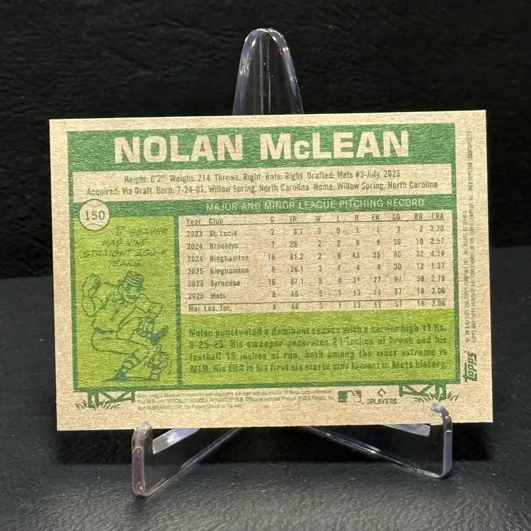 Nolan McLean 2026Topps Heritage #150 Dark Gray Border Rookie New York Mets