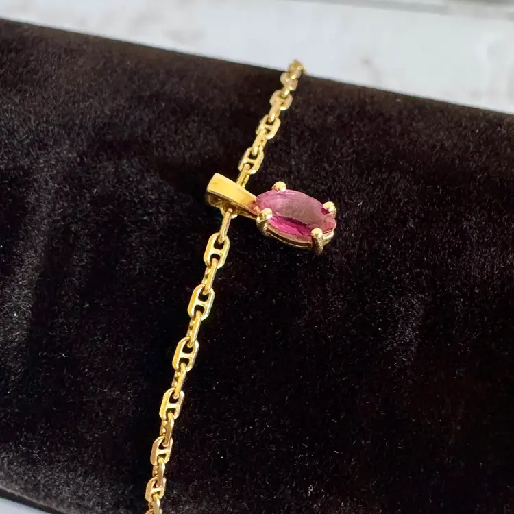 Vintage Italian 14k Gold Pink Sapphire Pendant Bracelet