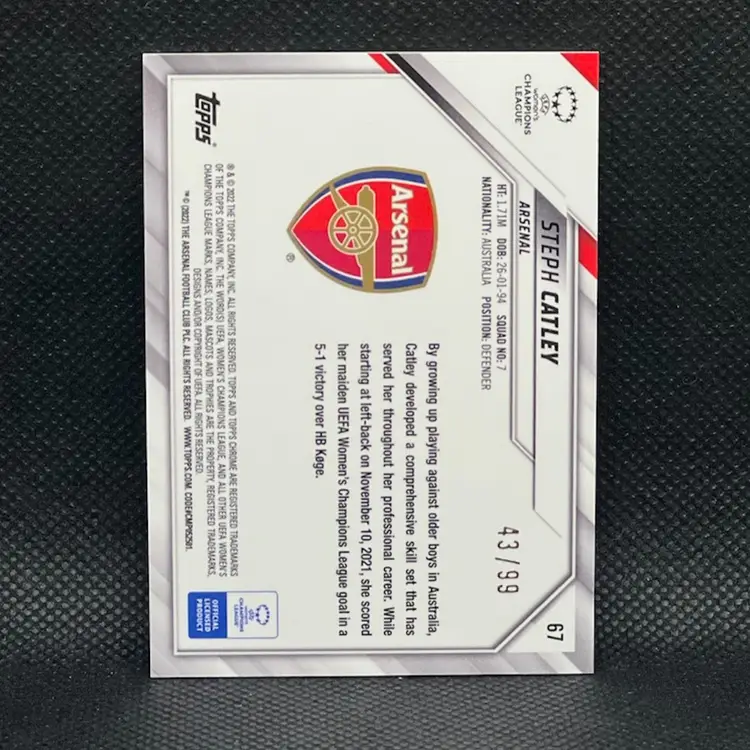 Steph Catley 2021/22 Topps Chrome UEFA Women Neon Green /99 Soccer Card