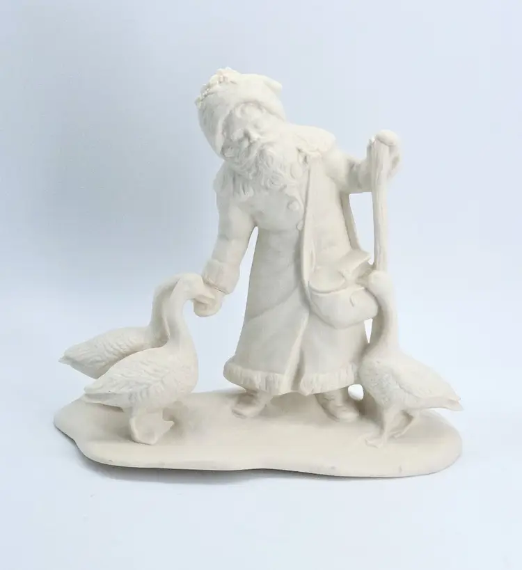 Ivory Bisque Santa Feeding Geese Figurine