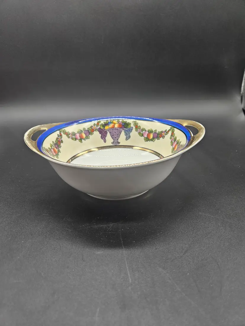 Vtg Noritake Morimura Japan Handled Bowl Fruit Garlands & Baskets Art Deco