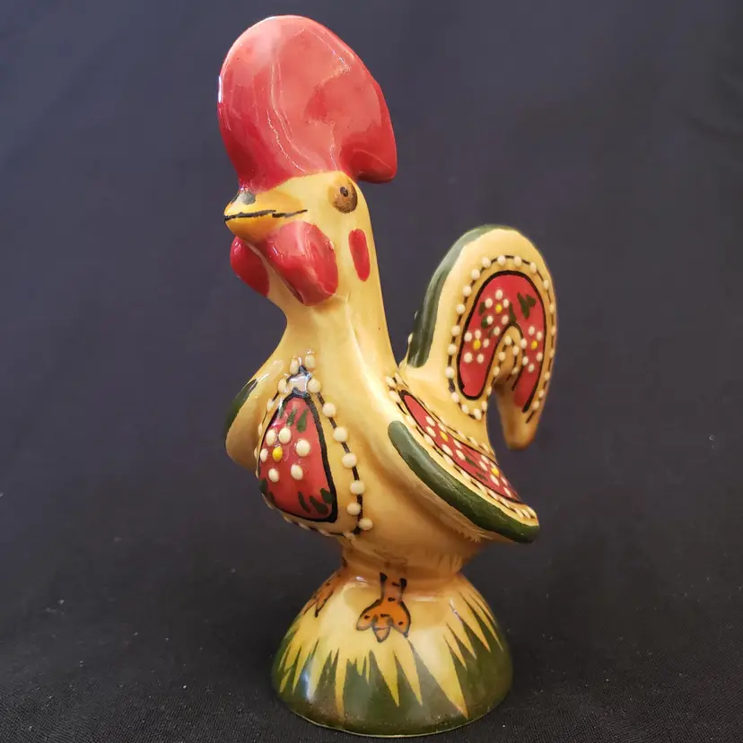 Folk Art Rooster Figurine Painted Ceramic made in Mexico 5¼" Tall Signed CL