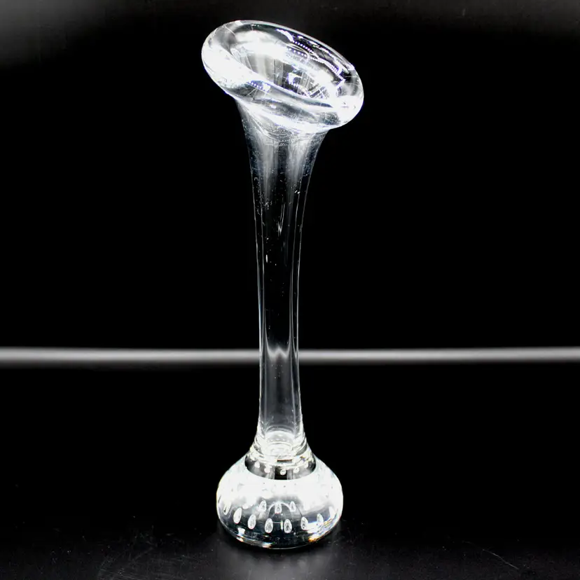 Vintage Bullicante Ased Glasbruk Controlled Bubble Clear Hand Blown Art Glass Vase