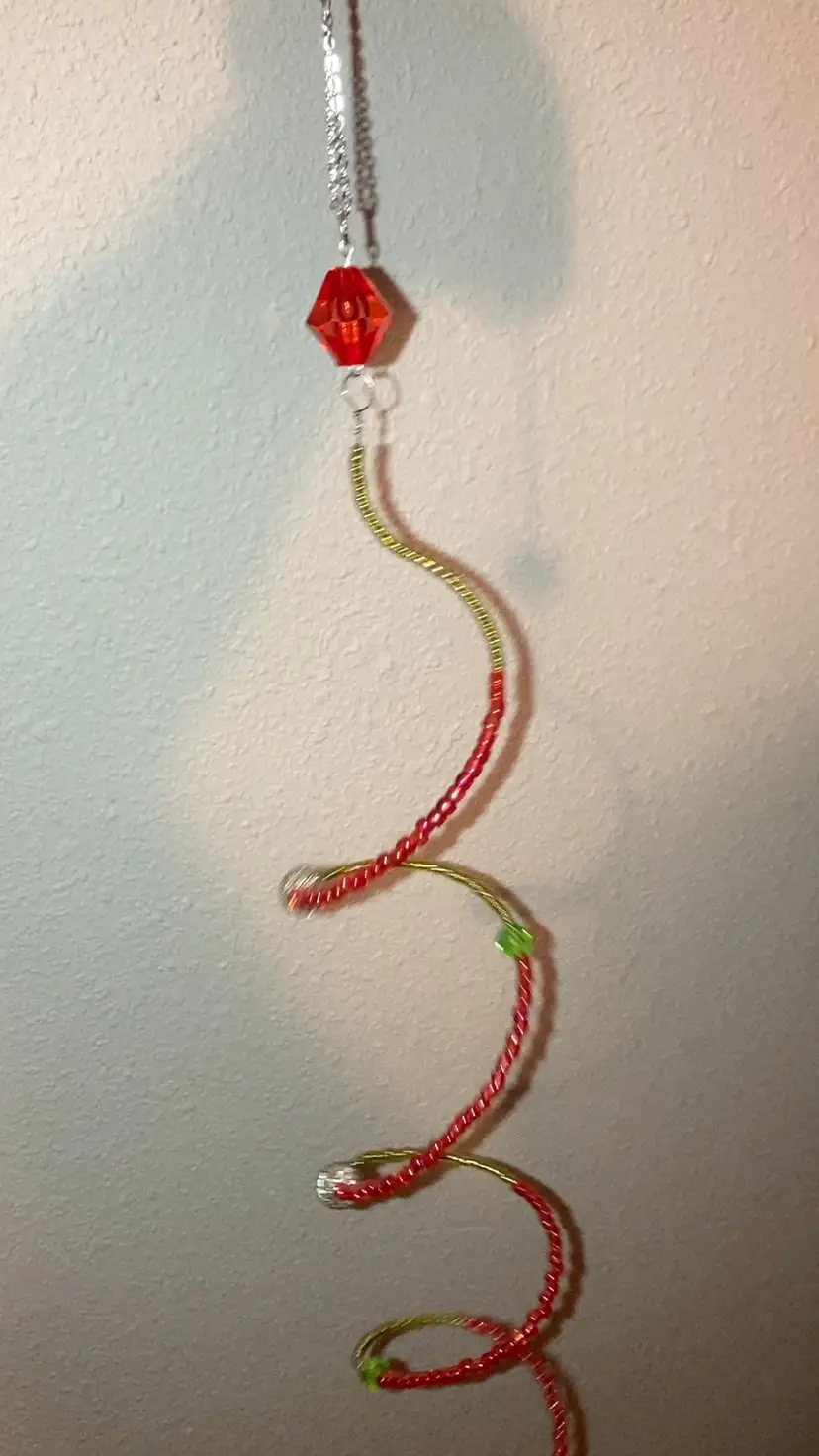 Sun Catcher! 24” When Hanging! Red, Green And Silver! Handmade By Me! Excellent Gift!