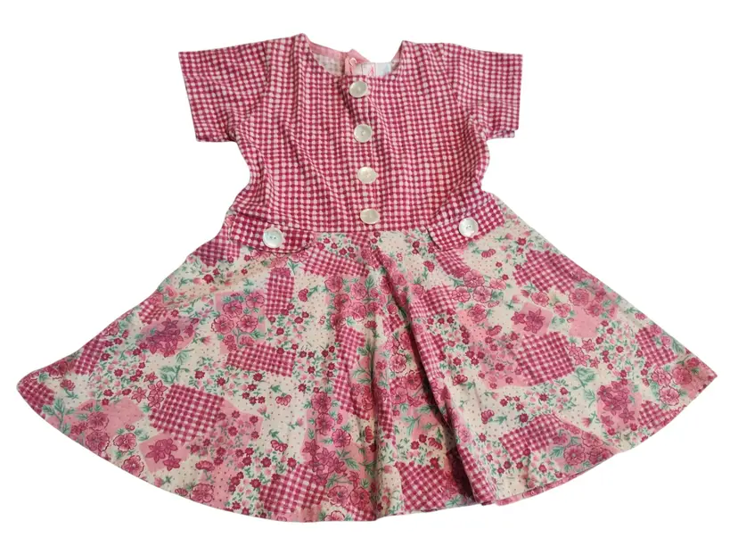 Vintage Buster Brown Girls Gingham Check Dress Size 5 Patchwork Swing Stretch