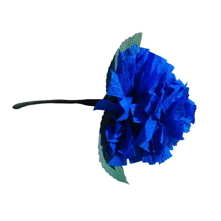 Vibrant Crepe Paper Flowers Made By Me Dark Blue Color Marigold Carnation Blossom 3.5-4” Diameter Blossom And 5.5-6” Tall Overall