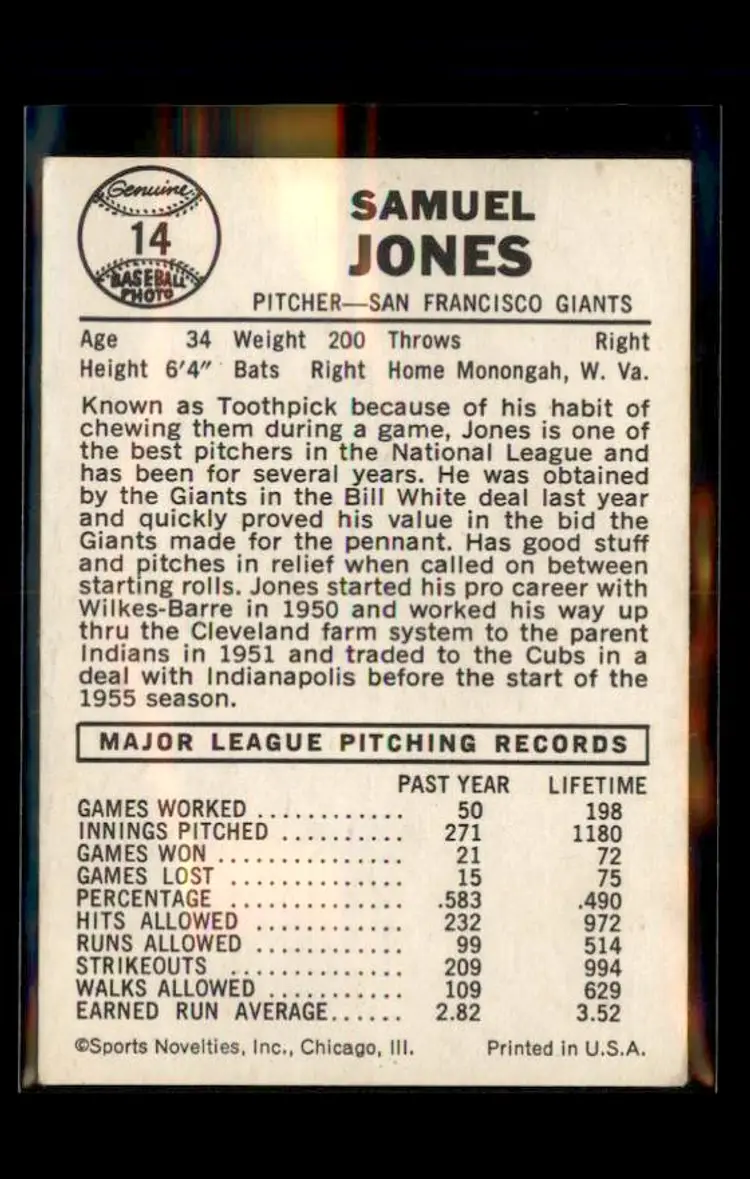 1960 Leaf #14 Sam Jones - (pk1) - San Francisco Giants