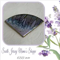 Vintage Hand Made Gold Tone Purple Black Blue Swirl Fan Brooch