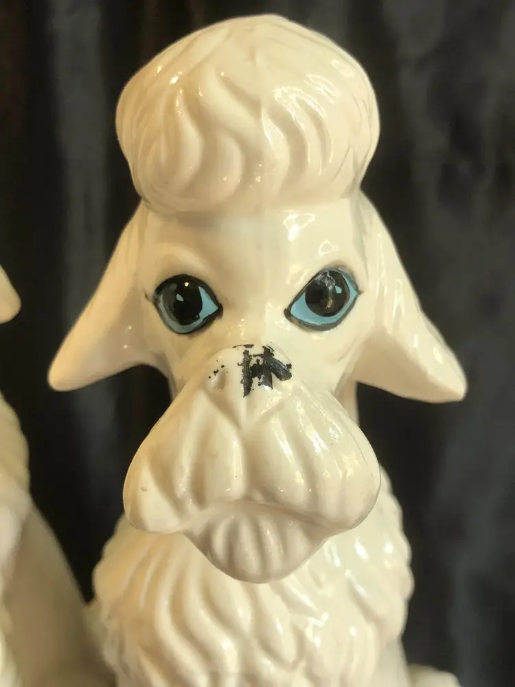 Vintage Pair Artmark Japan 10.5" White Ceramic Poodle Figures MCM Mid Century Modern