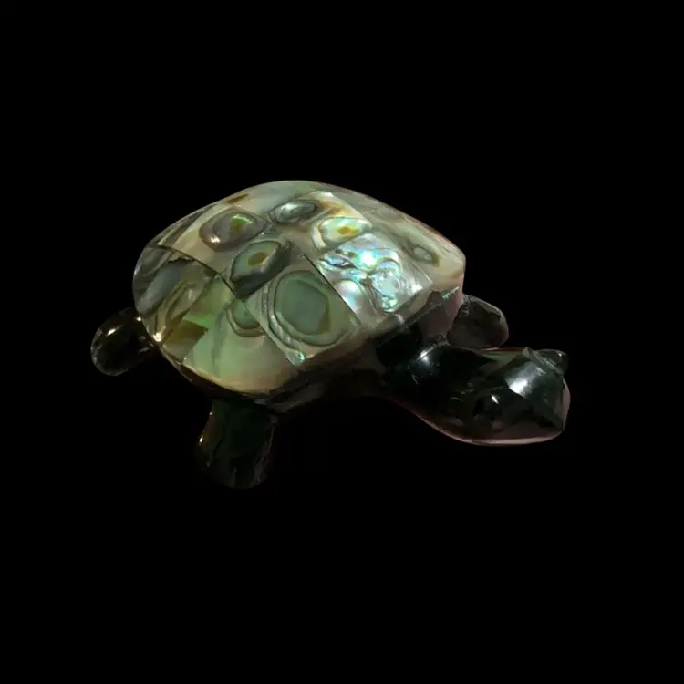 Gorgeous Small Blk Carved Obsidian Turtle With Abalone Shell Inlay. NOTE There’s A Few Chip Spots On Bottom Of Turtle As Shown In Picture. Price Drop . Very Gorgeous Turtle 🐢