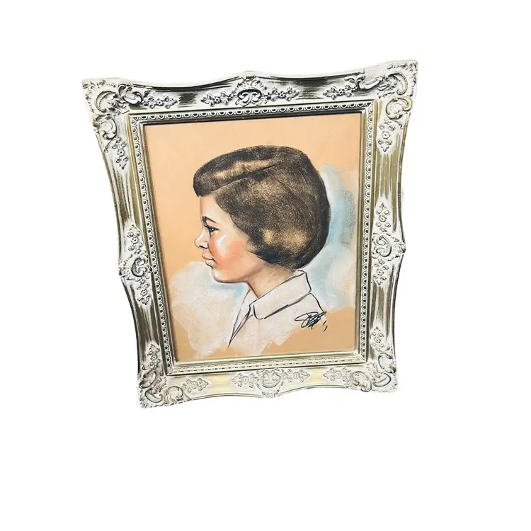 004 Vintage Silhouette Framed Woman Drawing Signed Picture Art Wall Hanging Ornate