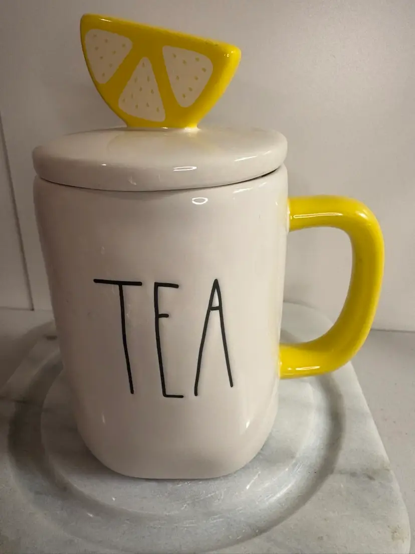 Rae Dunn TEA Mug Cup w/  Top Lid Cover Lemon Wedge 2021 Exclusive