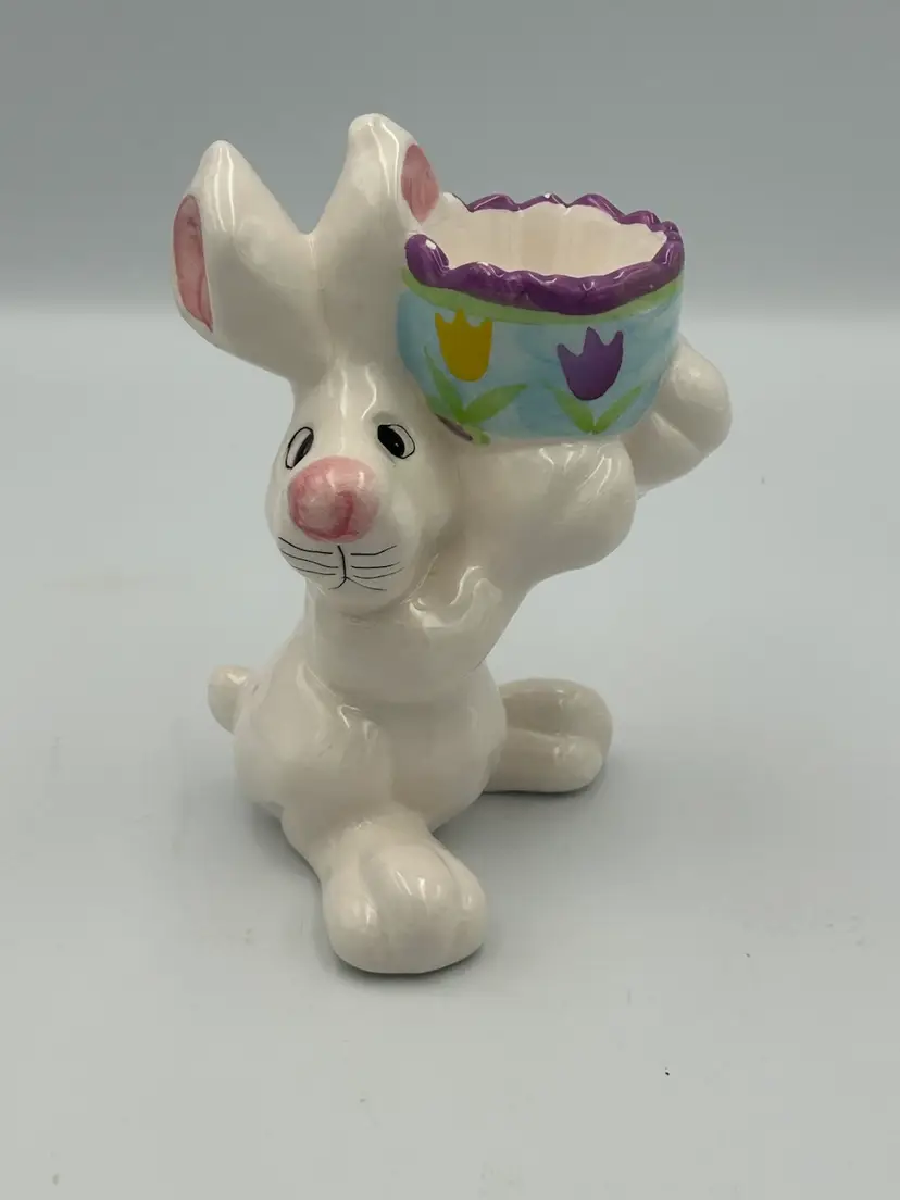 WCL Vintage Easter Bunny Rabbit Figurine Egg Cup Holder
