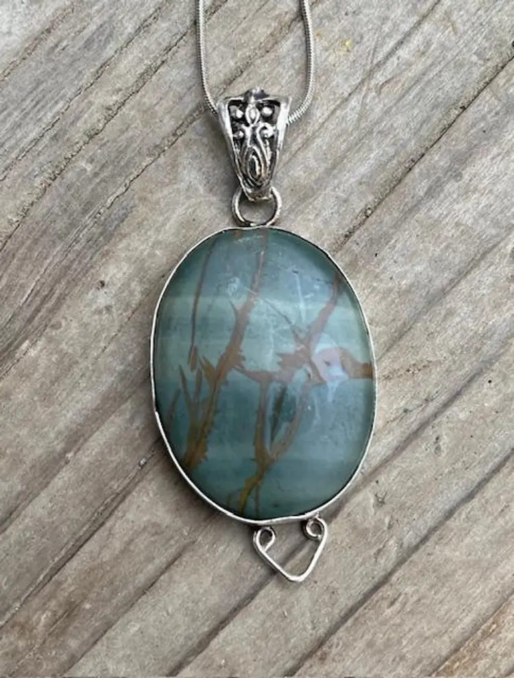Vintage Picture Landscape Jasper 925 Sterling Silver Necklace