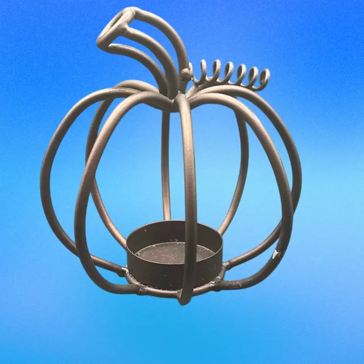 6” Metal Pumpkin Shaped Votive Holder, Bronze Brown Color