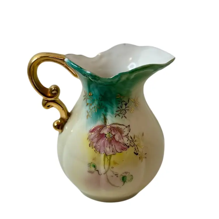 Vintage Lefton Small China Pitcher Hand Painted Flowers Gold Accents 5523-Japan