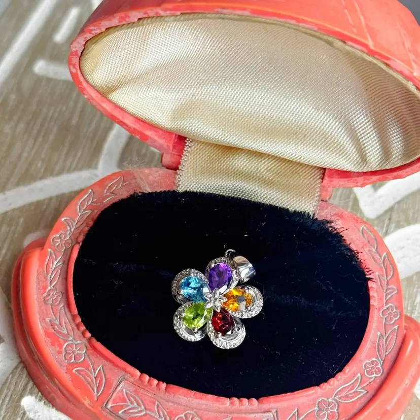 Sterling Silver Gemstone Flower Pendant