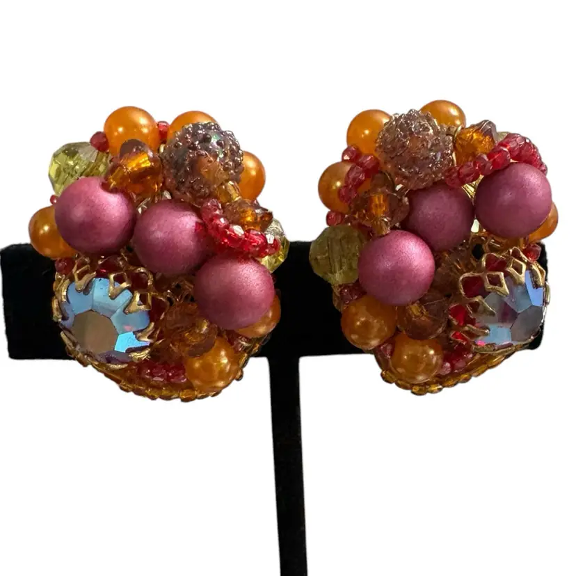 Vintage Fruit Salad Clip On Earrings