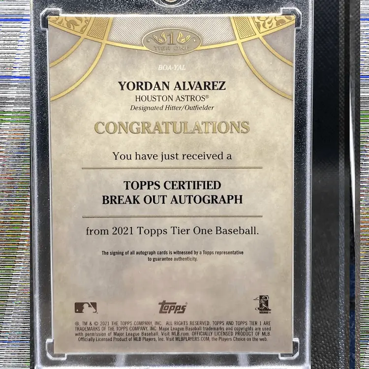 2021 Topps Tier One Yordan Alvarez Breakout Auto /25