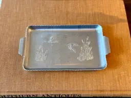 Vintage Aluminum Trinket Tray – Flying Duck & Cattail Scene