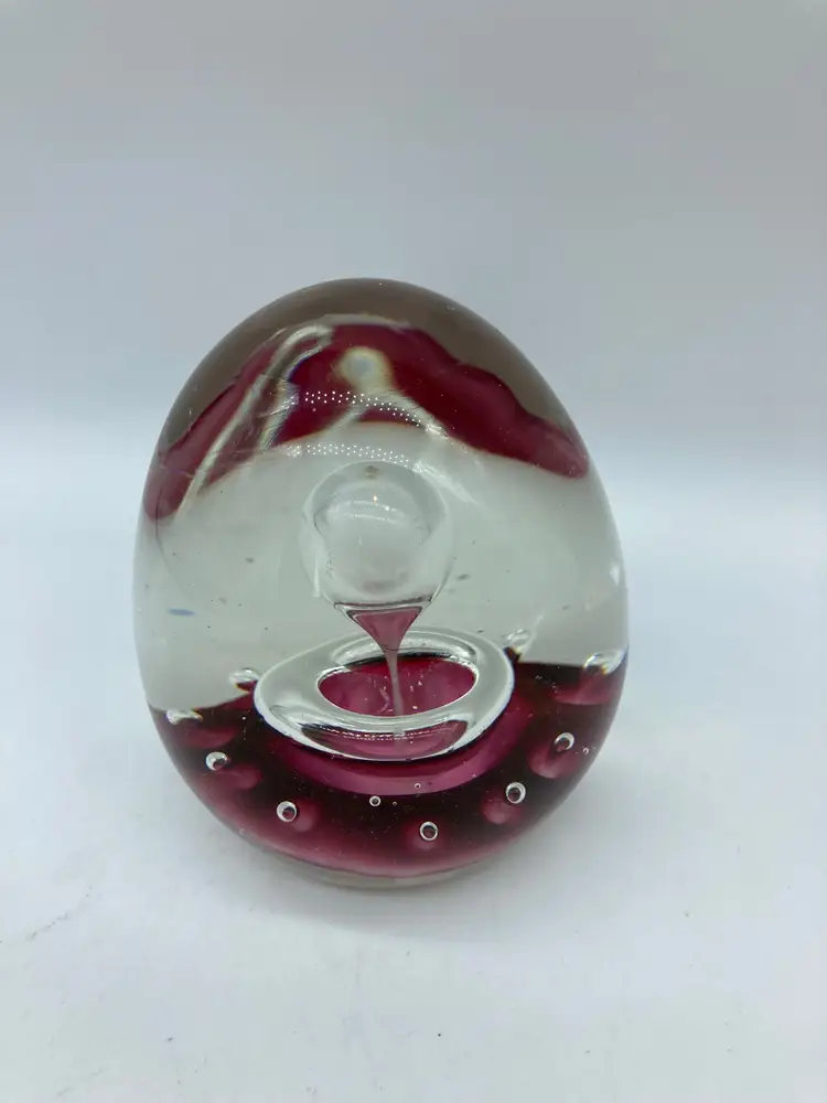 Pink Teardrop Bubble Ringed Paperweight, Bath England 1987
