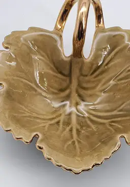 Grape Leaf Trinket Candy Dish Hand Painted Vintage