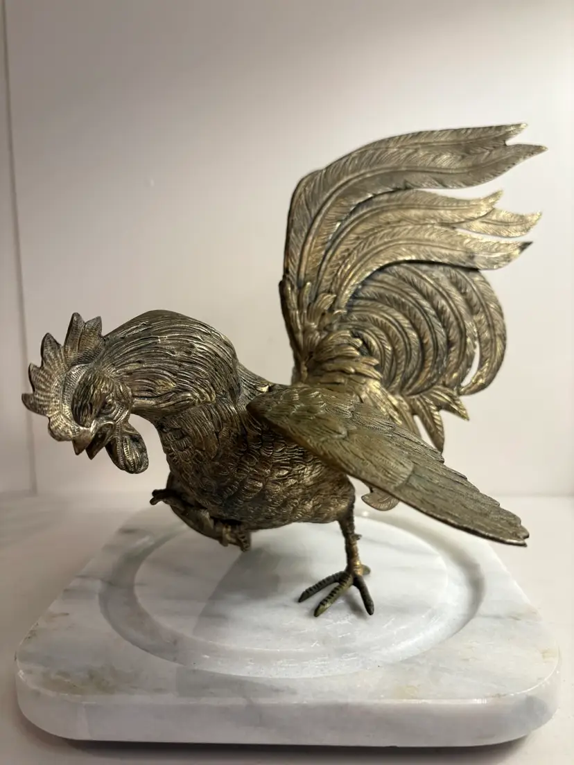 Mid Century Brass Cock Fighting Rooster 8.5"x11” Chicken