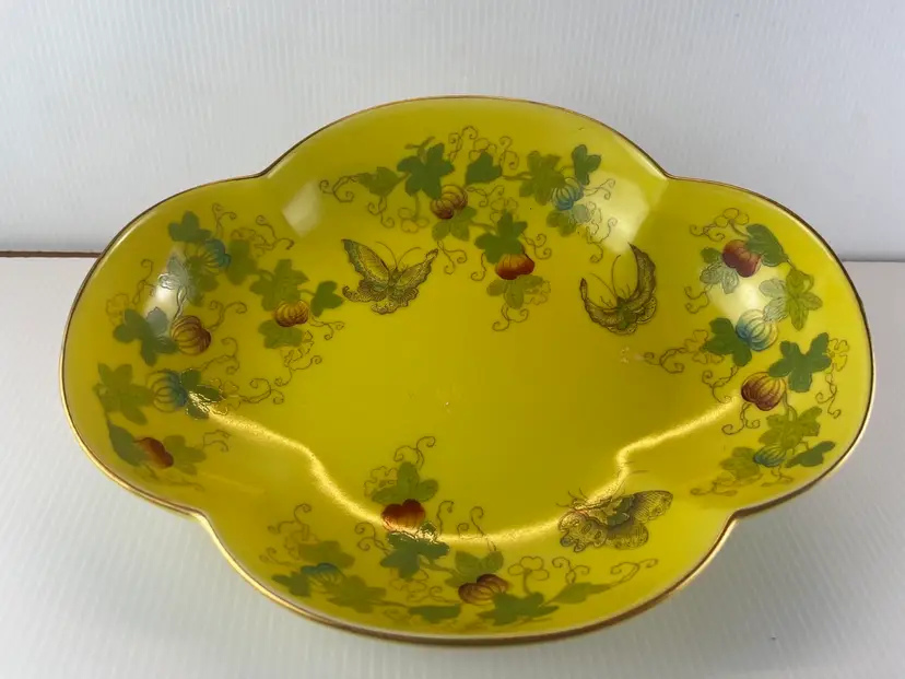Vtg Andrea by Sadek 9642 Yellow Floral Butterfly Scalloped Serving Dish Japan