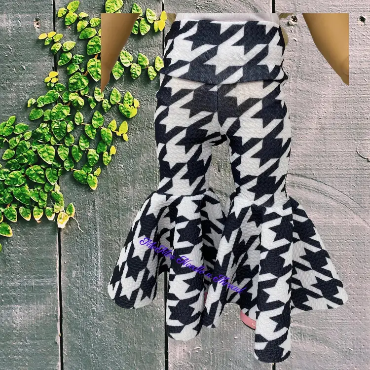 Wild Cat Embroidered Doll Tee and Houndstooth Bell Bottoms
