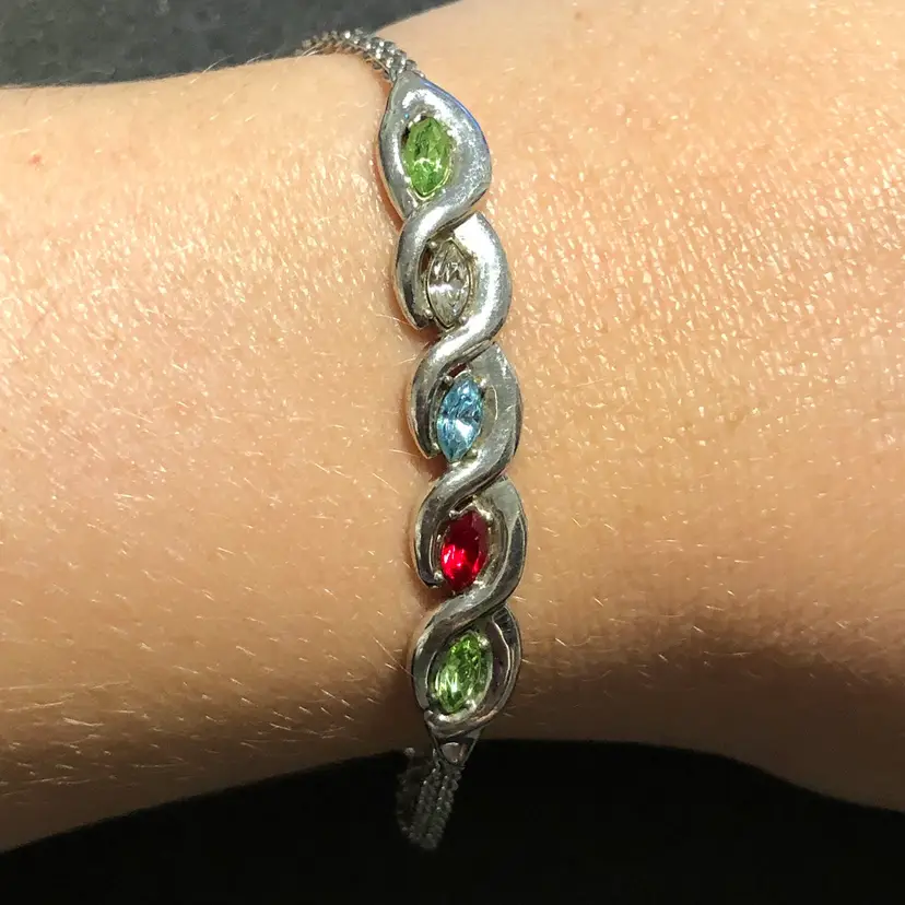 Silver-Tone Multi-Color Stone Bracelet