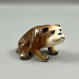 Vintage Hagen Renaker Brown Sitting Bulldog Ceramic Figurine Miniature 1"