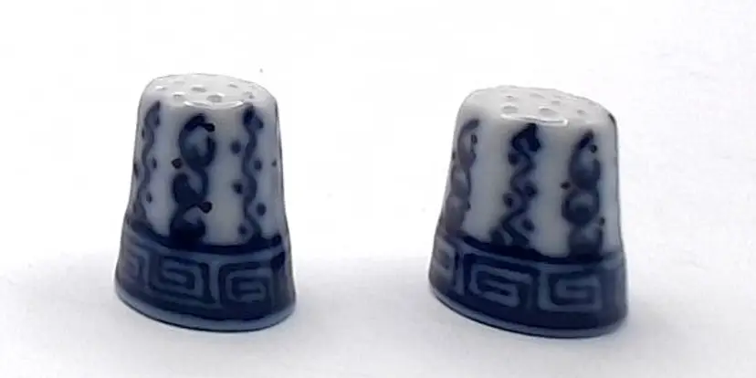 Set of 2 Blue and White Decorative Thimbles