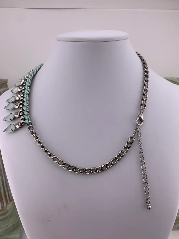 Glowy Rhinestone Silver Tone Necklace