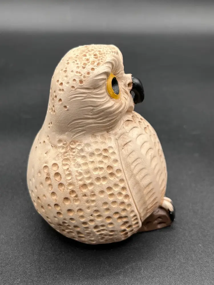 #07 Marked Hand Made Art Pottery Textured Seated Owl 3”🦉