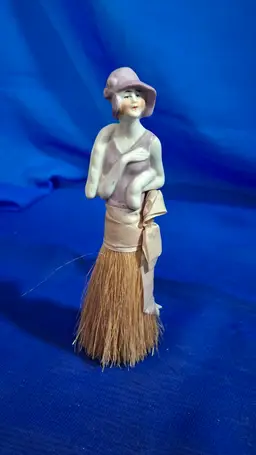 Vintage German Half Doll Brush | 1920s Flapper Lady Porcelain Vanity Brush | Art Deco Boudoir Decor