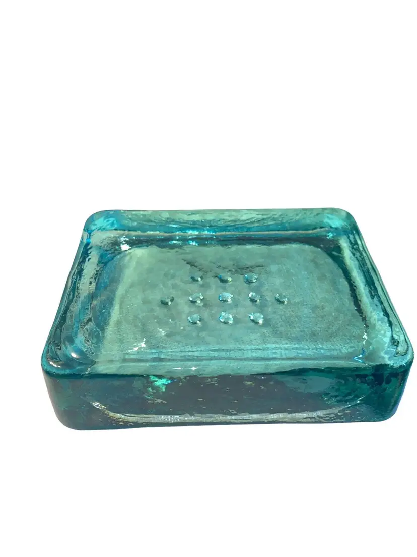 Recycled Glass Soap Dish Holder Thick Rectangle Blue/Green Aqua Transparent
