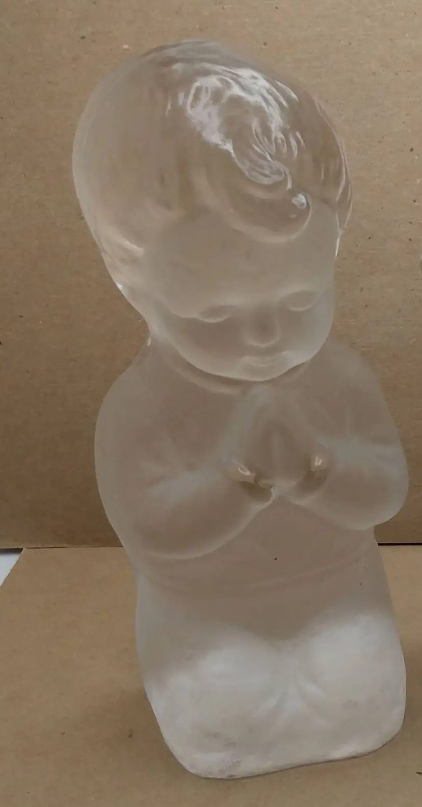 VTG Viking Glass Bookend Figurine Frosted Satin Glass Boy Praying 6"