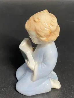 Vintage Metzler & Ortloff Porcelain Figurine of Child Kneeling & Reading A Book