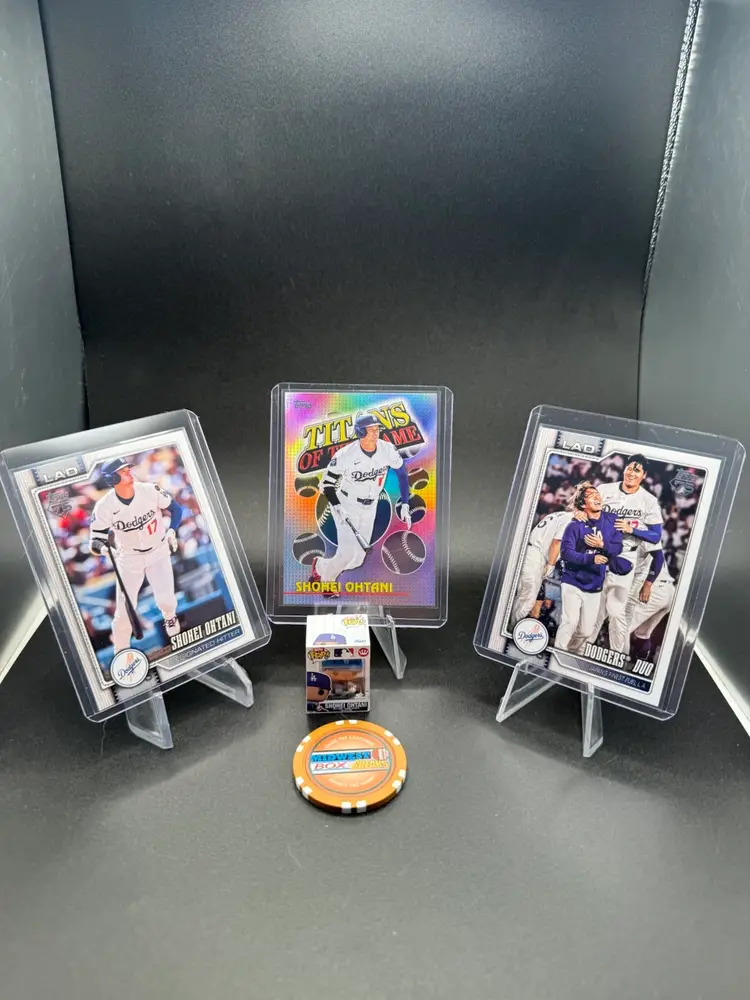 Shohei Ohtani Bitty Pop + 3 Cards 2026 Topps Los Angeles Dodgers