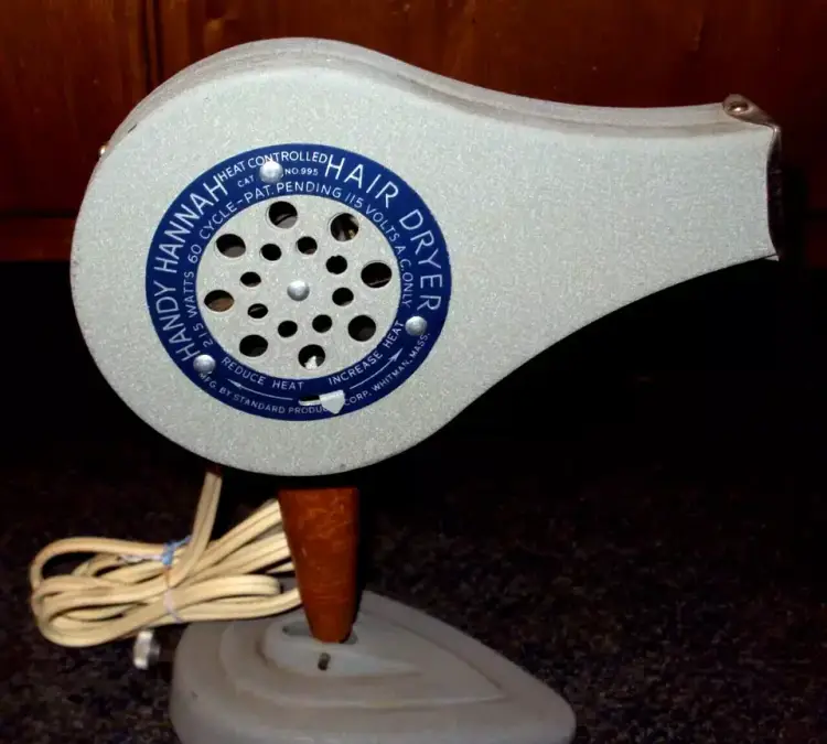 Vintage HAIR DRYER HANDY HANNA 995 Hot Cold W/ Stand Blow Dryer Works Gray Blue Salon Display