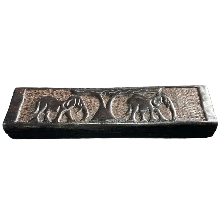 Vintage Hand Carved Wood Mancala or Bao Game Board Adorned with/ Elephants
