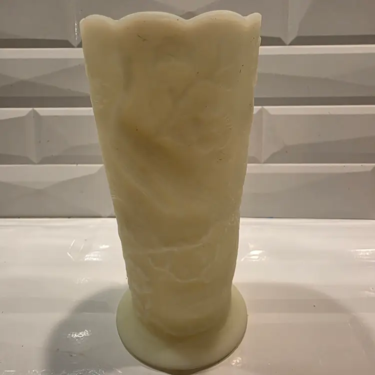 Vintage Fenton Uranium Glass Peacock Vase 8" Custard Glass