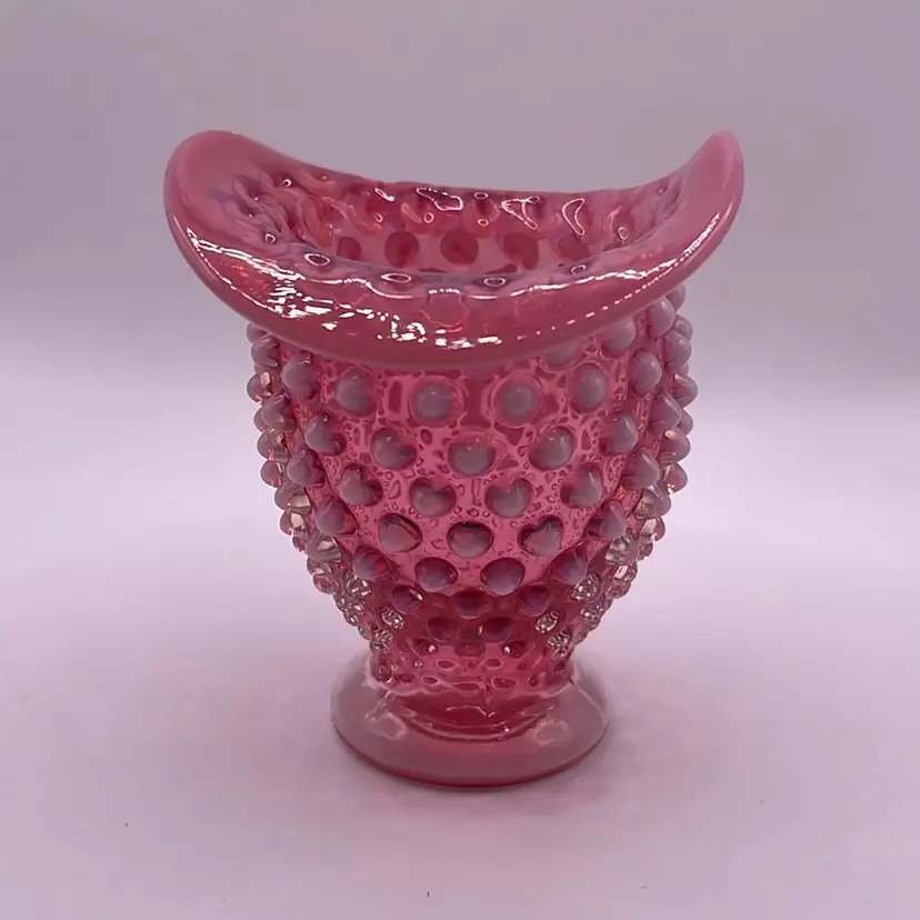 12. Fenton Cranberry Hobnail Opalescent Hat Vase